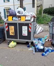 Un cassonetto stracolmo a Borgo Marina