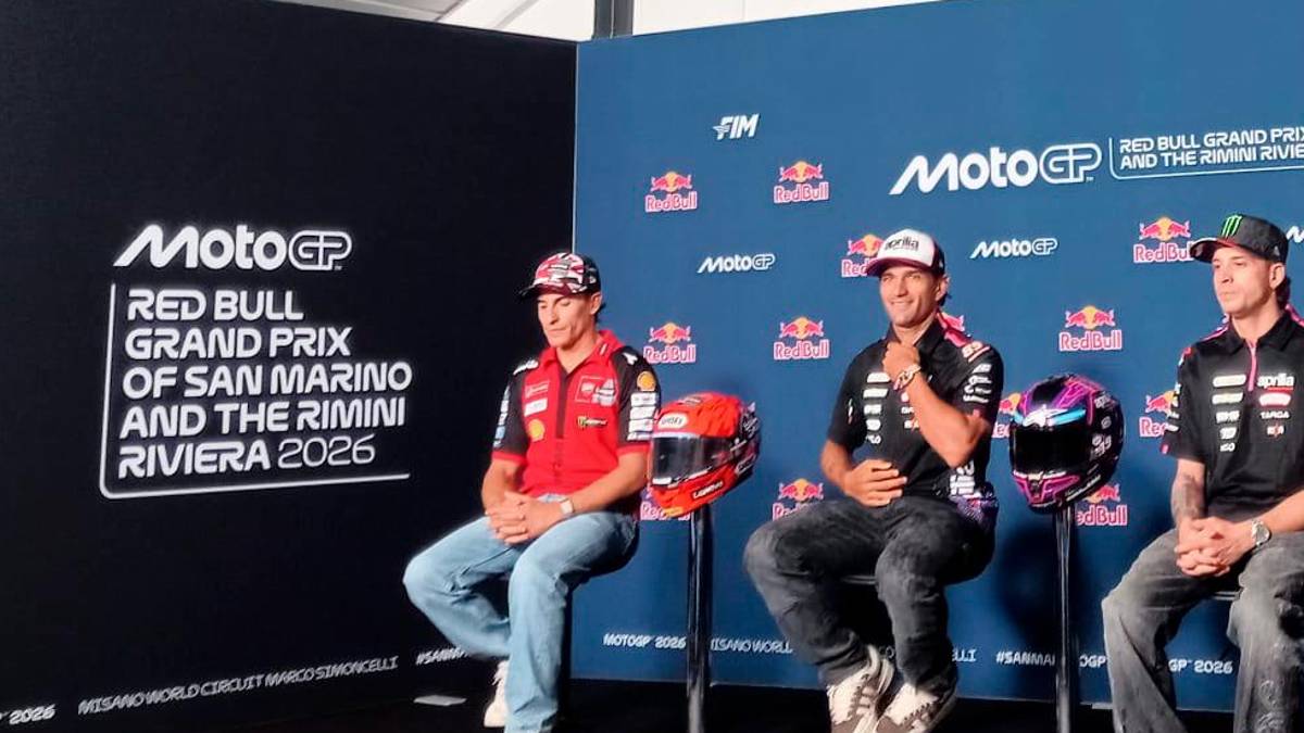 Marc Marquez, Jorge Martin e Marco Bezzecchi nella conferenza stampa di Misano