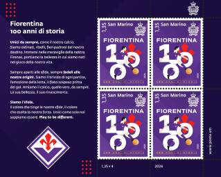 San Marino, francobollo per i 100 anni della Fiorentina calcio