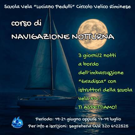 Circolo Velico Riminese sempre in mare: corsi di giorno e in notturna e una veleggiata per la Notte Rosa