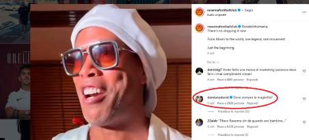 Il commento di Damiano David al post del Ravenna sui canali social giallorossi