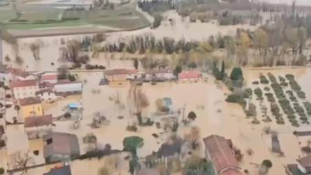 Una veduta area della zona interessata dall’alluvione in Friuli-Venezia Giulia