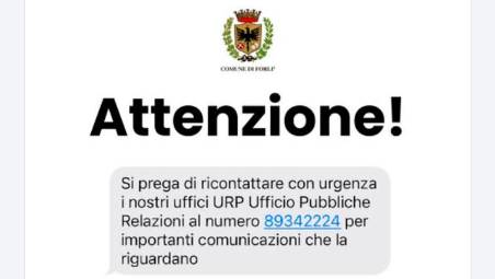 Forlì, sms invita a contattare l’Urp del Comune: “Attenti, è una truffa”