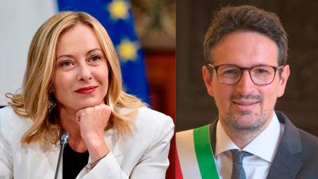 La premier Giorgia Meloni e il sindaco di Ravenna Alessandro Barattoni