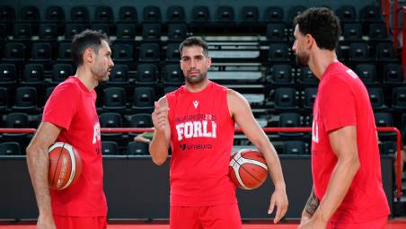 “Dada” Pascolo, Fabio Mian e Raphael Gaspardo in allenamento al Pala Galassi foto fabio blaco