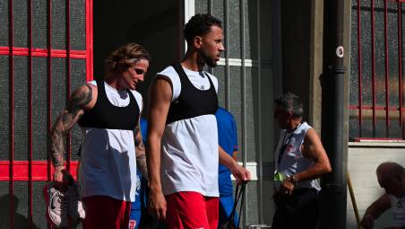 I difensori Luca Munaretti, che ha smaltito i problemi di inizio preparazione, e Luigi Palomba, ora fermo (foto Fabio Blaco)