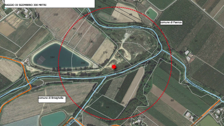 La mappa con evidenziato il raggio dell’area interessata all’evacuazione