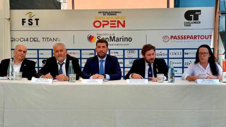 Un’immagine della conferenza stampa di presentazione degli Internazionali San Marino Open 2025