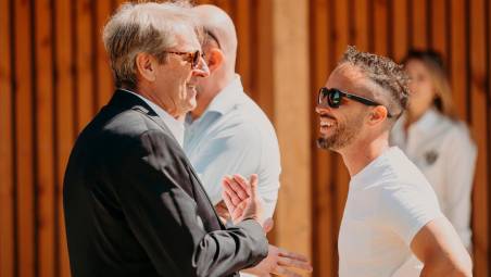 Andrea Dovizioso (a destra) con il presidente della Fmi Giovanni Copioli