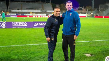 Marco Marchionni, qui insieme a Francesco Tomei dell’Ascoli, sta guidando il Ravenna alla grande foto fiorentini