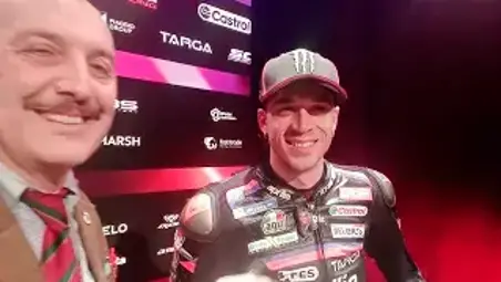 Marco Bezzecchi oggi alla presentazione della nuova Aprilia MotoGp
