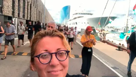 Michela Monte alla partenza della Flotilla da Barcellona