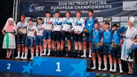 Il podio finale con l’Italia sul terzo gradino e Matteo Ghirelli secondo da sinistra
