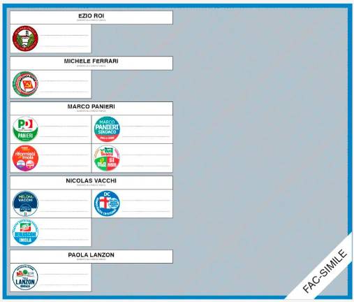 Fac simile della scheda elettorale che sarà di colore azzurro