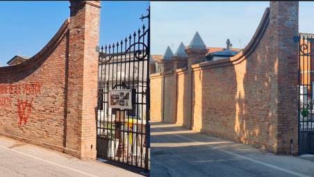 Le mura imbrattate e poi ripulite