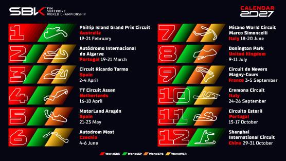 Superbike, il calendario del Mondiale 2027: la tappa di Misano dal 18 al 20 giugno