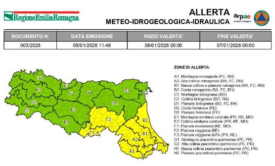Meteo Romagna, “nevicate di debole intensità”: allerta gialla martedì 6 gennaio
