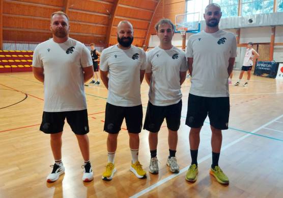 Lo staff dei Baskérs: da sinistra Samuele Pillastrini, Alessandro Tumidei, Giacomo Bruschi e il diesse Luca Polezzo