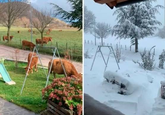 Il prima e dopo (tra venerdì e sabato) a Balze fotografato da Emilia Ridolfi per Emilia-Romagna Meteo