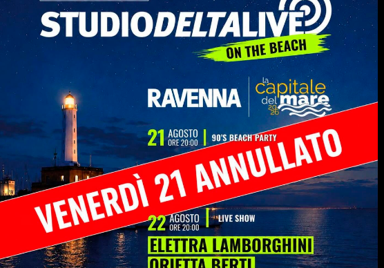 Maltempo a Ravenna, salta la serata di venerdì 21 agosto di Studio Delta Live on the Beach