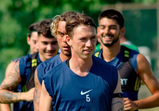 L’attaccante giallorosso Manuel Fischnaller in allenamento (Fiorentini)
