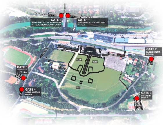 La mappa con gli accessi alla Music Park Arena