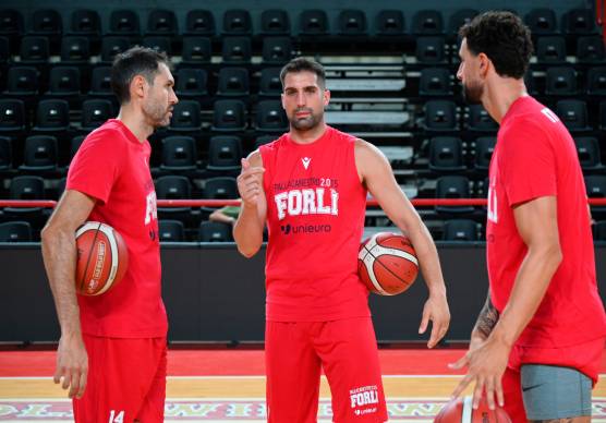 “Dada” Pascolo, Fabio Mian e Raphael Gaspardo in allenamento al Pala Galassi foto fabio blaco