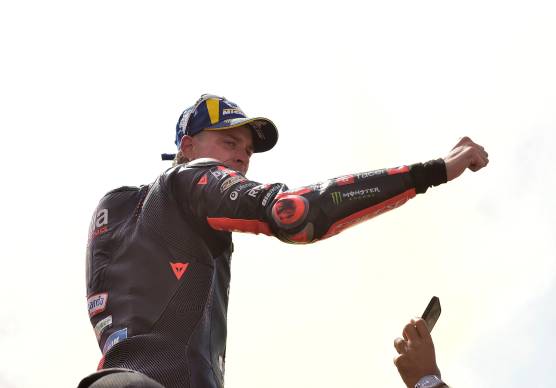 Marco Bezzecchi esulta al Gp d’Italia del Mugello: un successo che ne ha certificato le ambizioni (foto Fini)