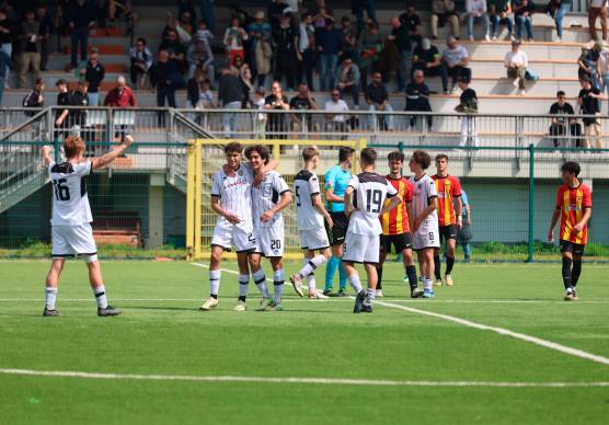 I festeggiamenti dopo Cesena-Benevento nella gara di ritorno (foto Zanotti)