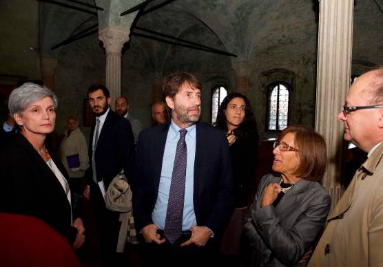 Paola Errani durante la visita all’Aula del Nuti dell’allora ministro Franceschini