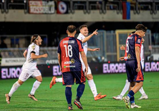 L’esultanza di Pierluca Luciani dopo il gol-vittoria realizzato in casa della Sambenedettese (Chianese)