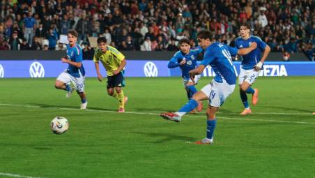Tommaso Berti in gol in Italia-Svezia Under 21 giocata a Cesena (foto Gianmaria Zanotti)