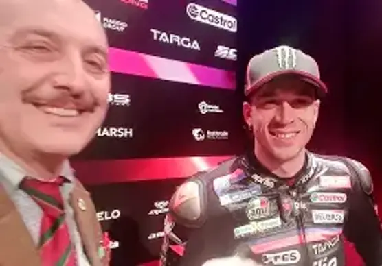 Marco Bezzecchi oggi alla presentazione della nuova Aprilia MotoGp