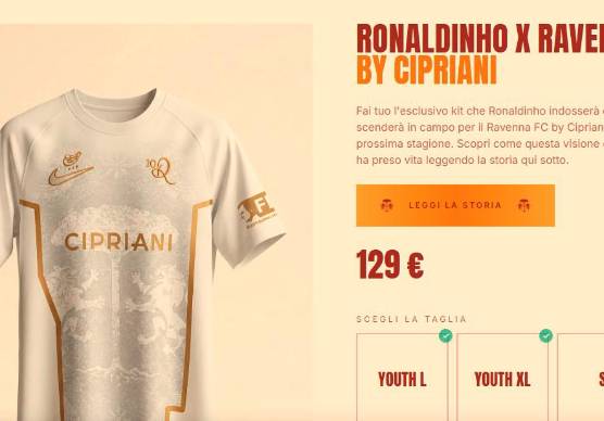 Effetto Ronaldinho a Ravenna: maglia speciale già in vendita a 129 euro