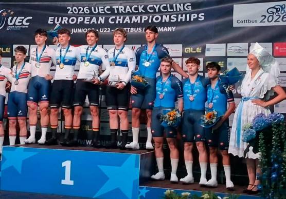 Il podio finale con l’Italia sul terzo gradino e Matteo Ghirelli secondo da sinistra