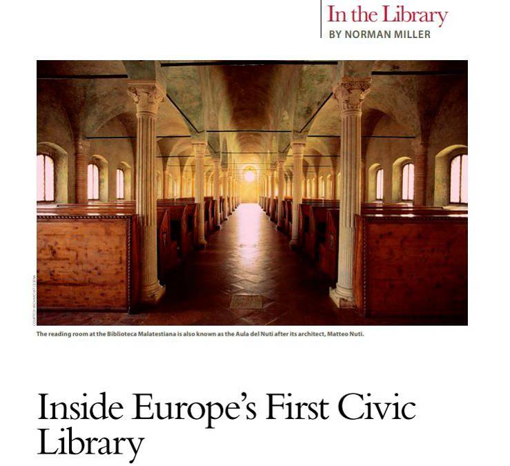Cesena, la Malatestiana protagonista nel magazine americano “Fine books &amp; Collections”