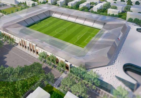 Un rendering dello stadio Neri nel progetto di Aurora immobiliare