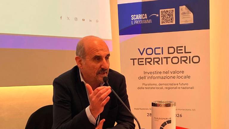 Luca Pavarotti, presidente di Cega/Corriere Romagna, e il tavolo dei relatori