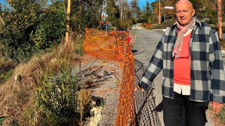 L’avvocato Cardellini accanto alla frana in via Stornite