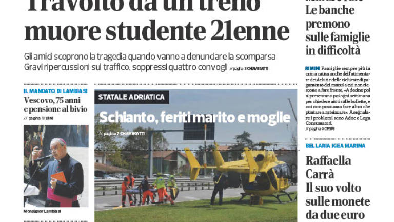 La prima pagina del Corriere di Rimini-San Marino oggi in edicola