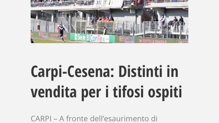 Calcio serie C, il Carpi concede i distinti ai tifosi del Cesena