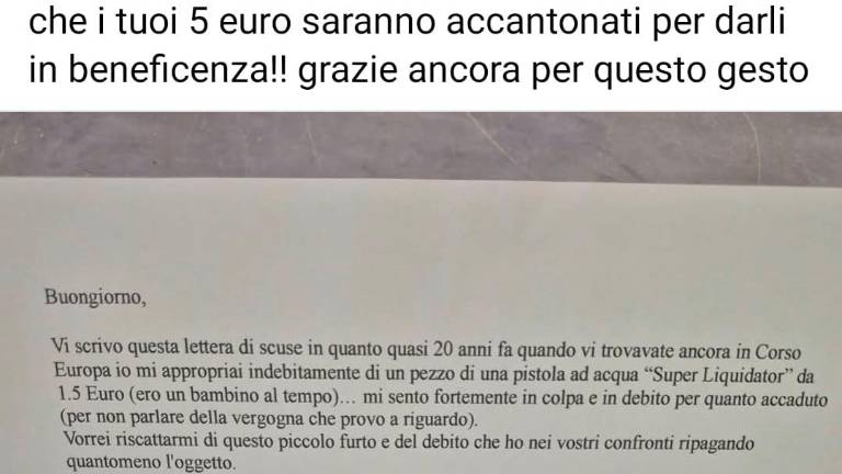 Faenza, restituisce 5 euro dopo 20 anni per un giocattolo rubato: “Mi vergogno ancora, voglio riparare”