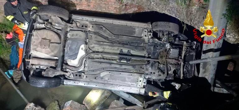 Cesena, incidente nella notte: abbatte un muretto e finisce nel fosso, poi abbandona l’auto