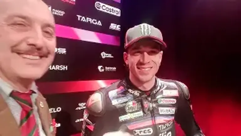 Marco Bezzecchi oggi alla presentazione della nuova Aprilia MotoGp