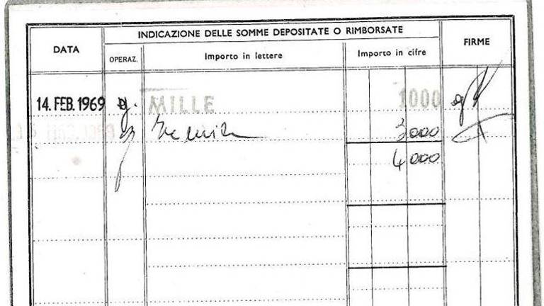 Il versamento fatto sul libretto nel 1969