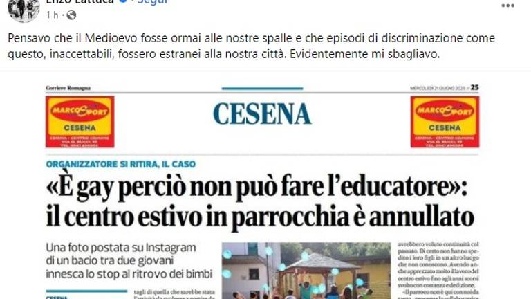 Cesena, l'educatore gay emarginato dalla parrocchia, il sindaco: Pensavo che il medioevo fosse alle spalle