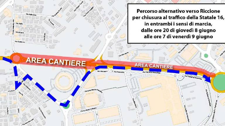 Rimini.Calvario sulla ss16: chiusa per 2 notti, 40 giorni ristretta