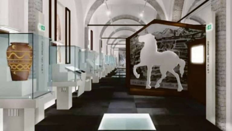 Cesena, futuro museo archeologico: ingresso spostato, cavallo-brand