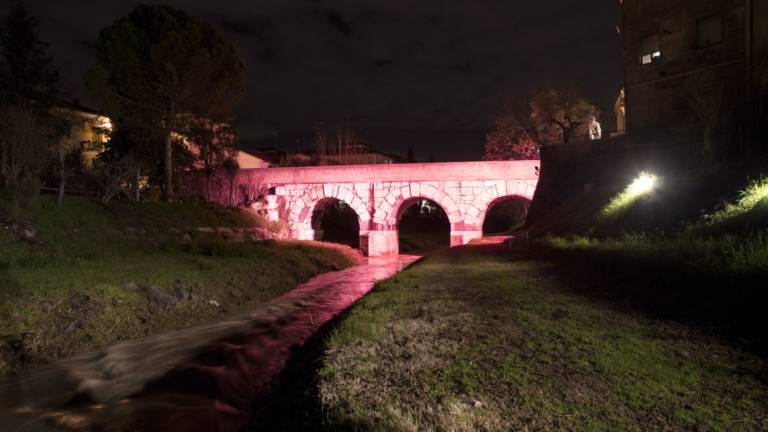 Savignano, verso il Giro d'Italia il Ponte Romano si tinge di rosa