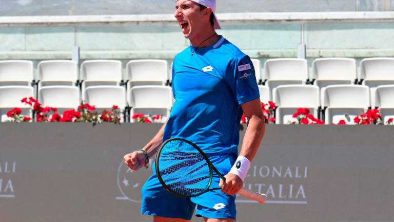 Federico Bondioli esulta dopo aver eliminato in rimonta in tre set l’americano Emilio Nava